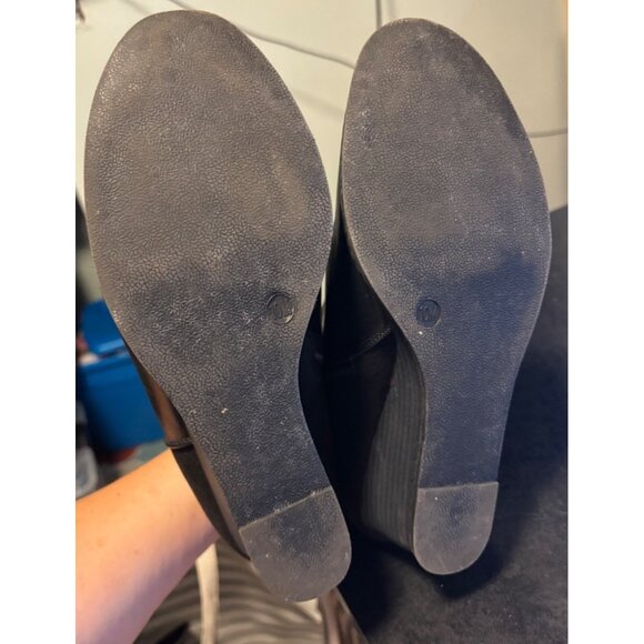 Jeossy Black Leather Wedge Ankle Boots With Buckle Side Zipper Sz 10M - Picture 11 of 14